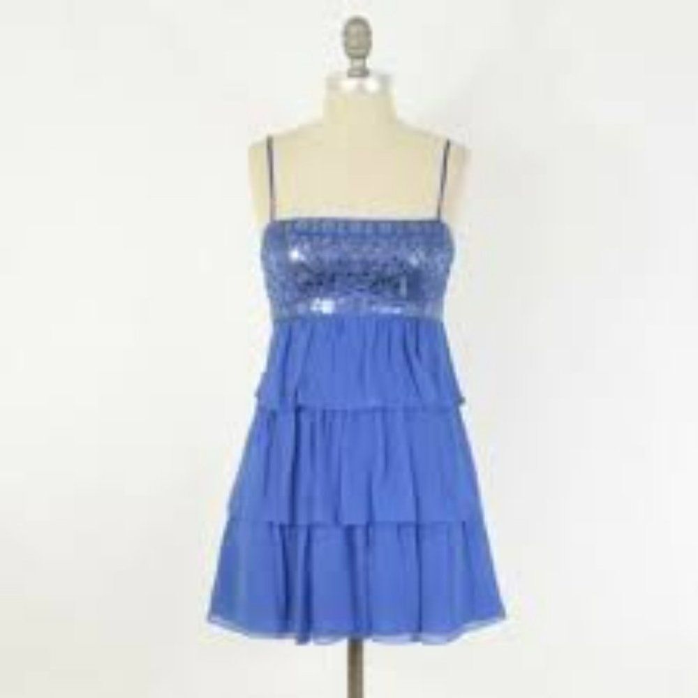 SILK BCBGMAXAZRIA ROYAL BLUE TIERED MINI DRESS/TUNIC W/ MIRRORED EMBELLISH SZ 4
